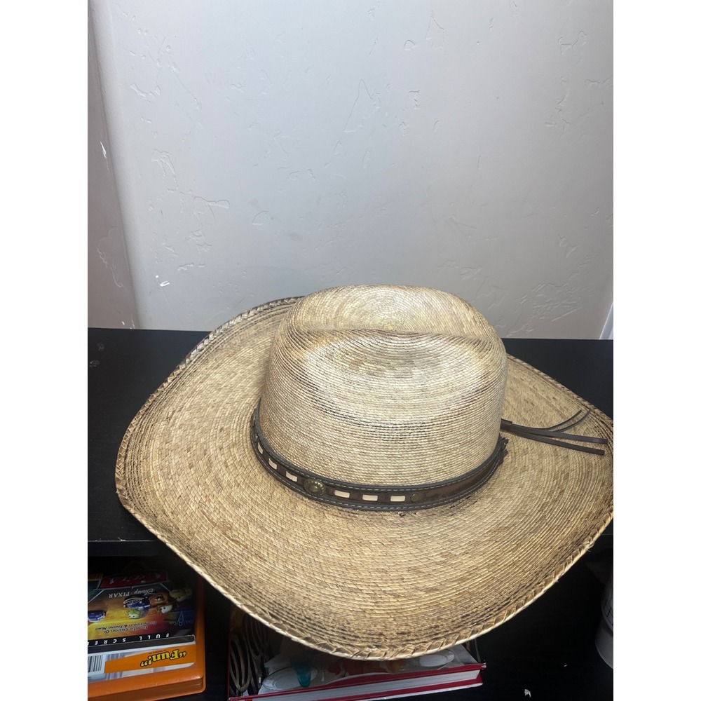 Alamo Hats Hearne Palm Idaho Crown Tan Straw Cowboy Hat 7 1/2 D28740-7.5 - Picture 2 of 6